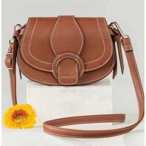 Rachel Zoe Edessi Crossbody Shoulder Bag Brown Vegan Leather Saddle Flap Buckle